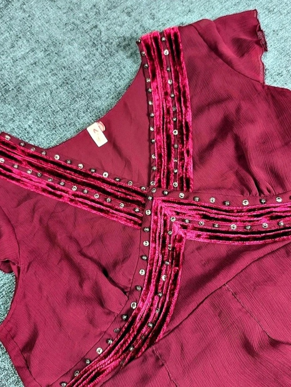 Y2K Seven7 Burgundy Whimsigoth Gothic Witchy Flowy Ruffle Fringe Top Size XXL